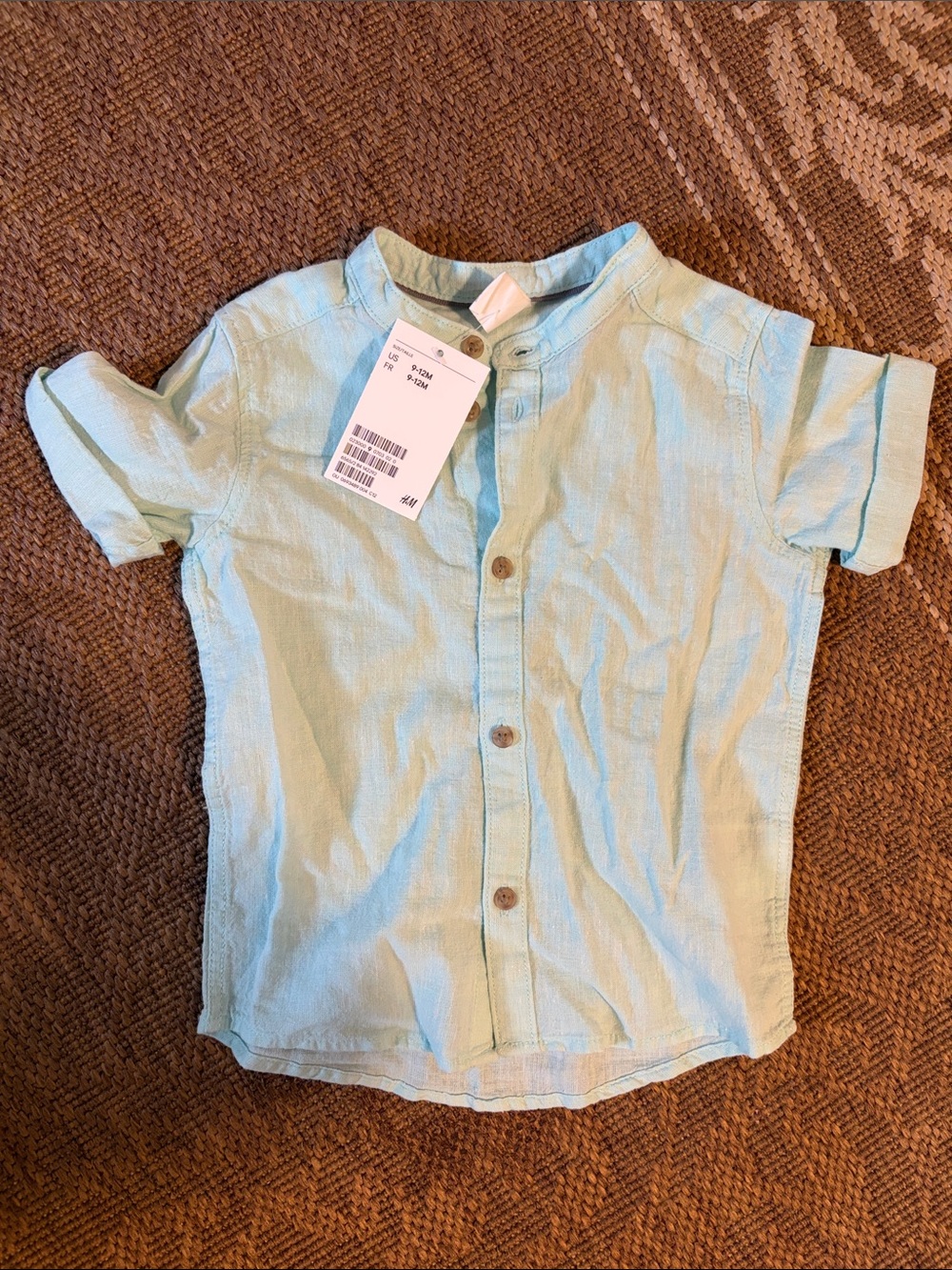 H&M Mint Green linen Short Sleeve Button-Down Shirt for Kids
